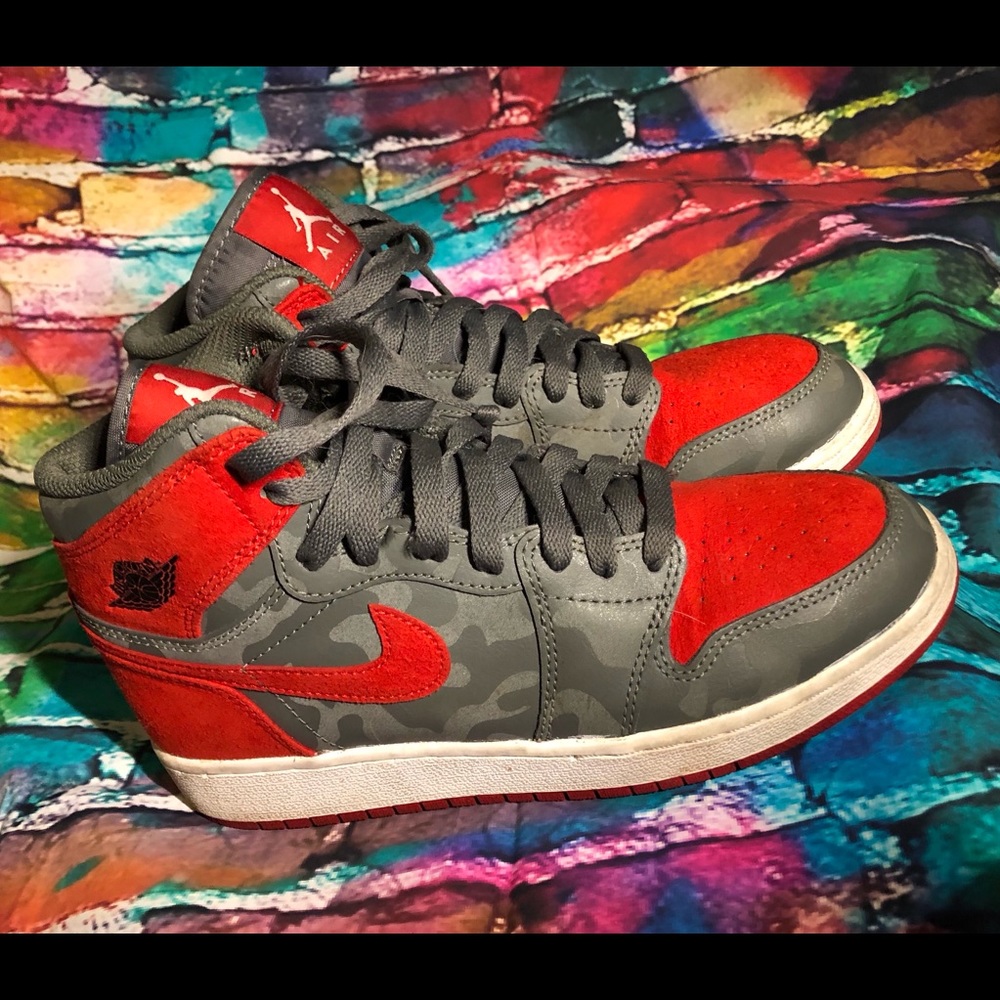 Youth Air Jordan 1 Retro Hi Prem Camo Shoes